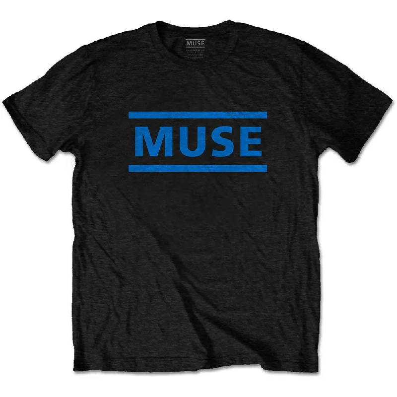 Muse | Official Band T-Shirt | Dark Blue Logo Notch Collar Peter Pan Collar Cowl Neck