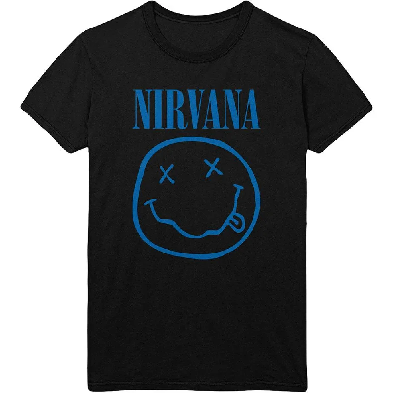 Nirvana T-Shirt: Blue Happy Face Nylon Fabric Polyester Fabric Spandex Fabric