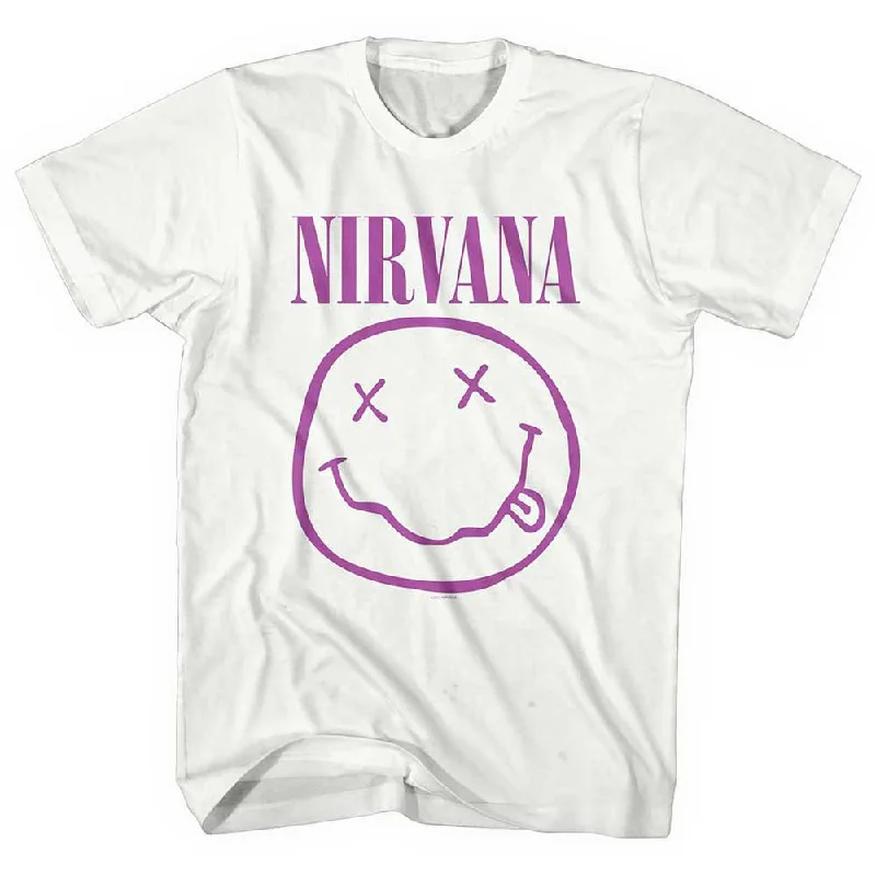 Nirvana | Official Band T-Shirt | Purple Happy Face Beaded Sequined Faux Fur