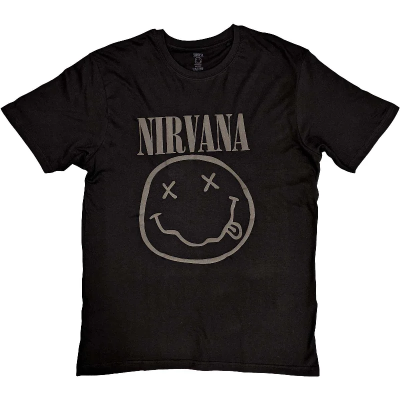 Nirvana | Official Band T-Shirt | Black Happy Face (Hi-Build) Polka Dot Checkered Tartan