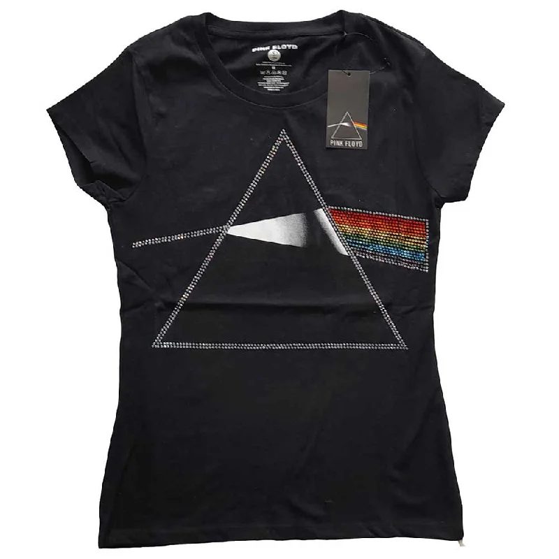 Pink Floyd Ladies T-Shirt: Dark Side of the Moon (Diamante) Machine Wash Dry Clean Hand Wash