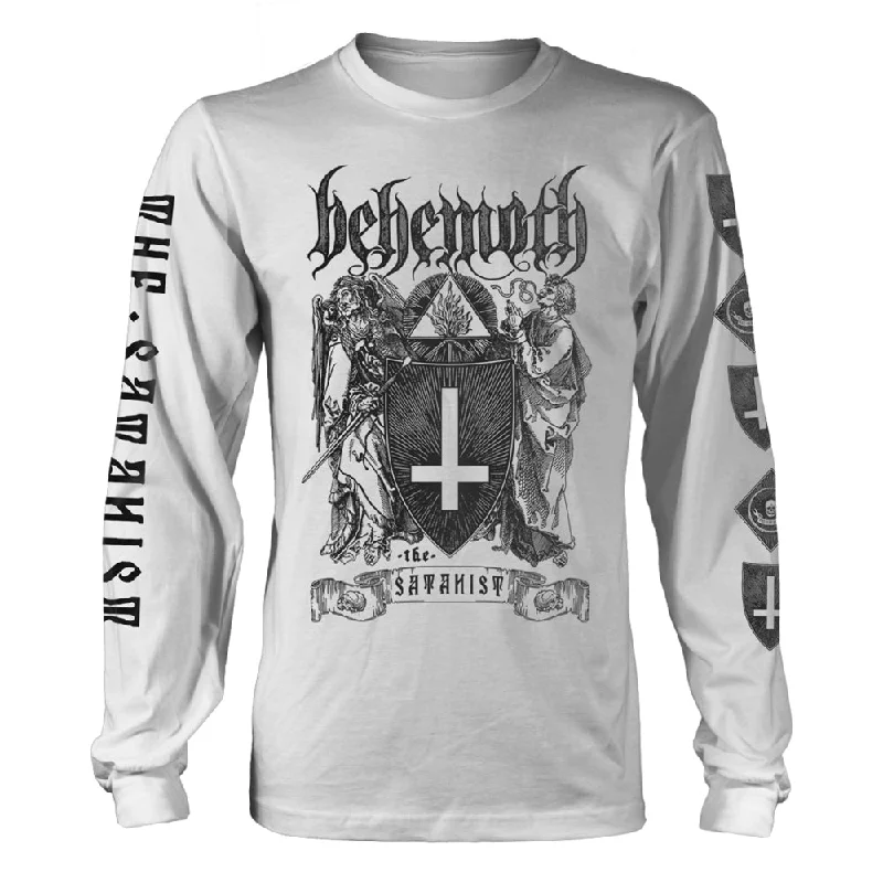 Behemoth Unisex Long Sleeved T-shirt: The Satanist (White) Boxy Fit Fitted Loose