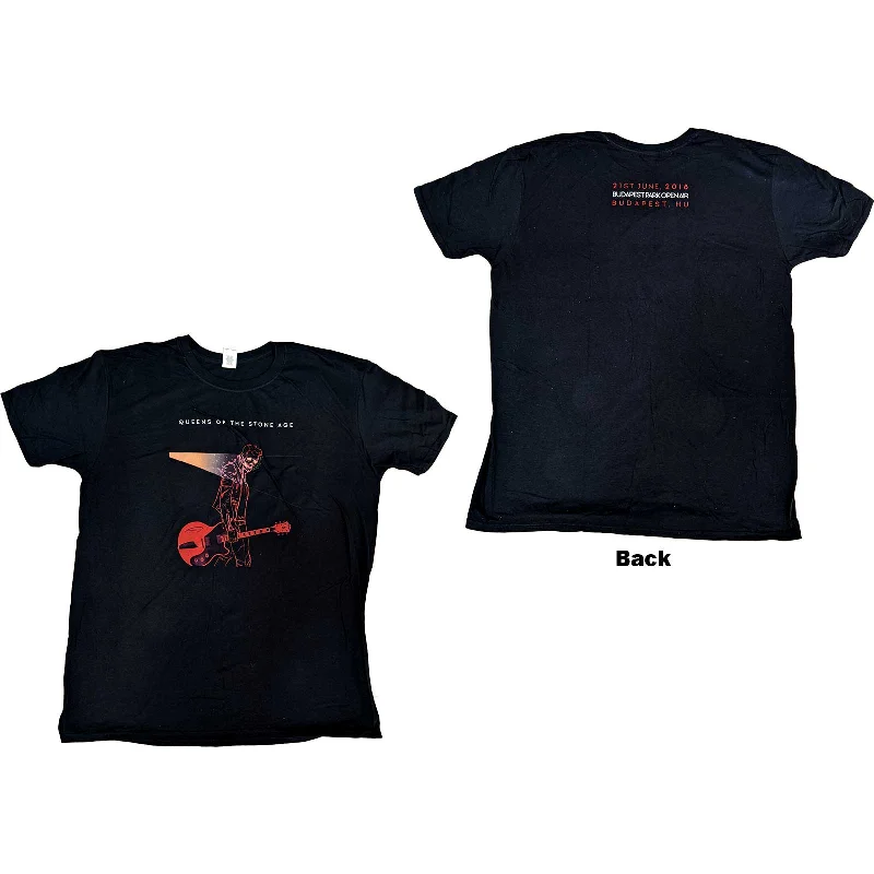 Queens Of The Stone Age | Official Band T-Shirt | Budapest 2018 (Back Print) Silk Blend Satin Velvet