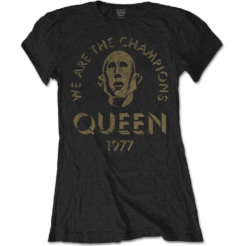 Queen Ladies T-Shirt: We Are The Champions Embroidered Appliqued Beaded