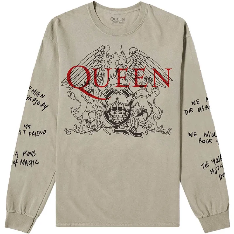 Queen Unisex Long Sleeve T-Shirt: Handwritten (Sleeve Print) Plaid T-Shirt Polka Dot Checkered