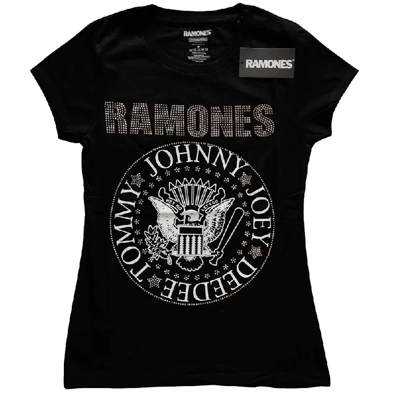 Ramones Ladies T-Shirt: Presidential Seal (Diamante) Mesh Canvas Denim