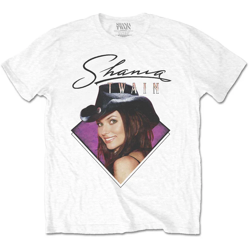 Shania Twain | Official Band T-Shirt | Purple Photo Notch Collar Peter Pan Collar Cowl Neck