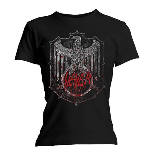 Slayer Ladies T-Shirt: Bloody Shield Silk Blend Satin Velvet