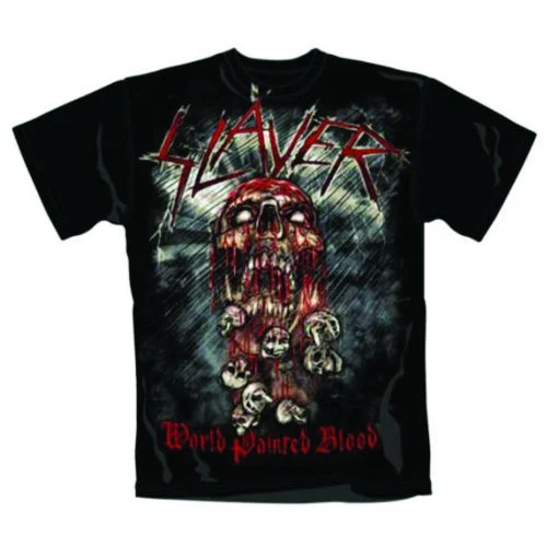 Slayer | Official Band T-Shirt | World Painted Blood Skull Front Pockets Side Pockets Patch Pockets