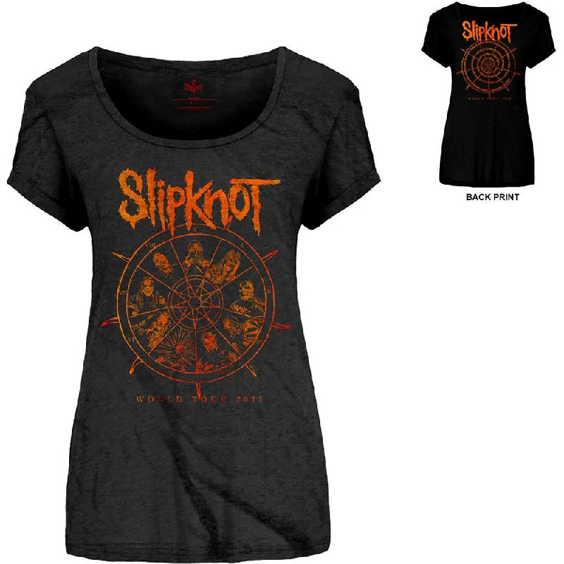 Slipknot Ladies T-Shirt: The Wheel (Back Print) Print Jacquard Patchwork