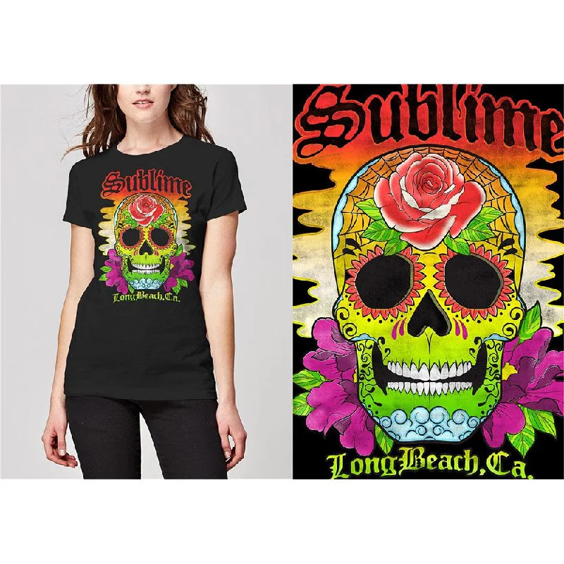 Sublime T-Shirt: Colour Skull Mesh Fabric Canvas Fabric Denim Fabric