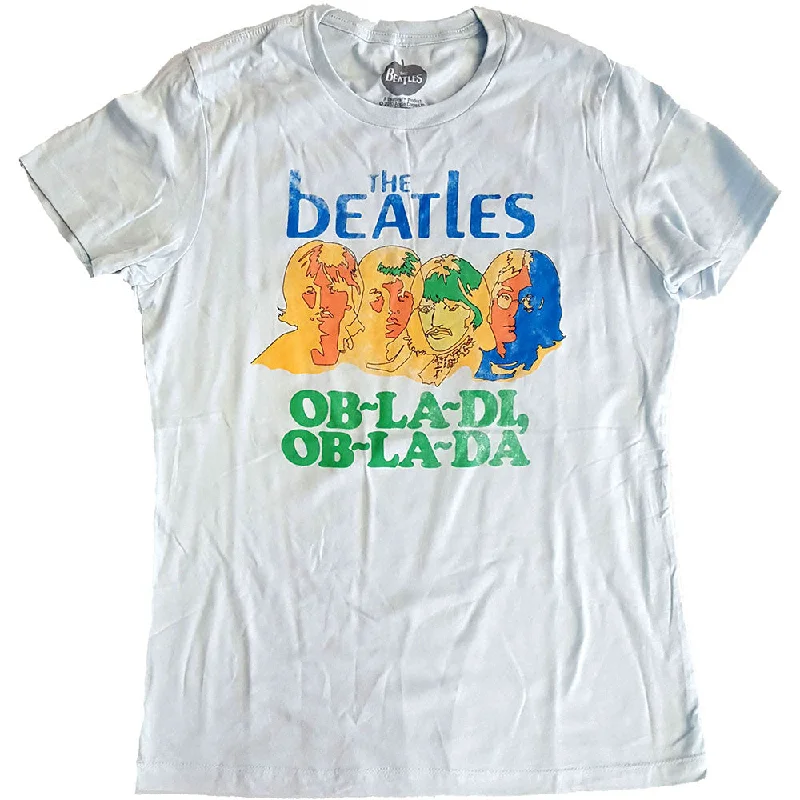 The Beatles Ladies Premium T-Shirt: Ob-La-Di (Back Print) Satin Blend Silk Blend Wool Blend