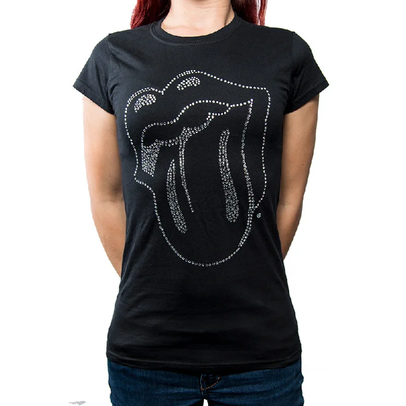 The Rolling Stones Ladies Fashion T-Shirt: Tongue (Diamante) Cashmere Blend Cotton Blend Poly Blend