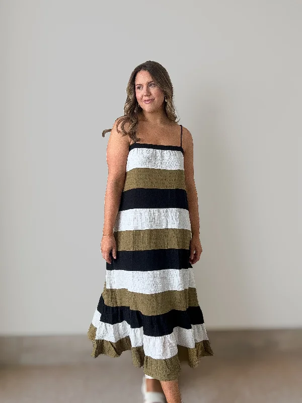 Laurel Striped Midi Dress Elegant Satin Midi Dress