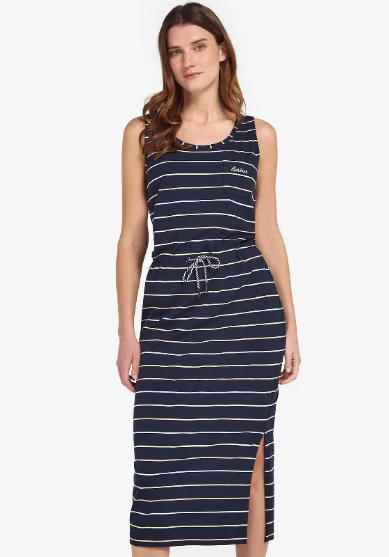 Barbour Womens Overland Stripe Midi Dress, Navy Multi Stylish High-Waisted Midi Dress