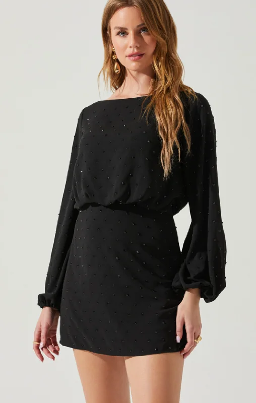 Black Rhinestone Long Sleeve Mini Dress by ASTR the label Comfortable Linen Mini Dress