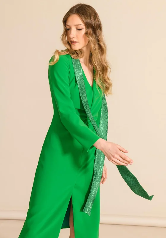 Caroline Kilkenny Slit Detail Millie Midi Dress, Green Trendy Flared Sleeve Midi Dress