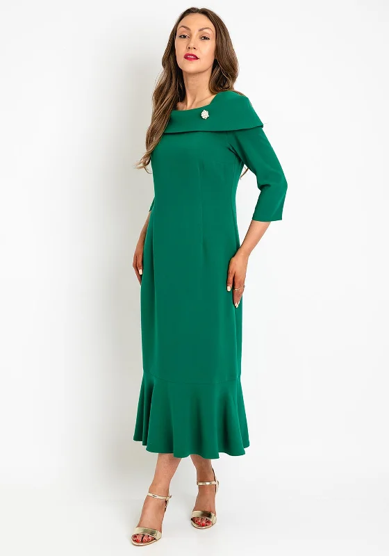 Cassandra Fishtail Midi Dress, Green Elegant Puff Sleeve Midi Dress