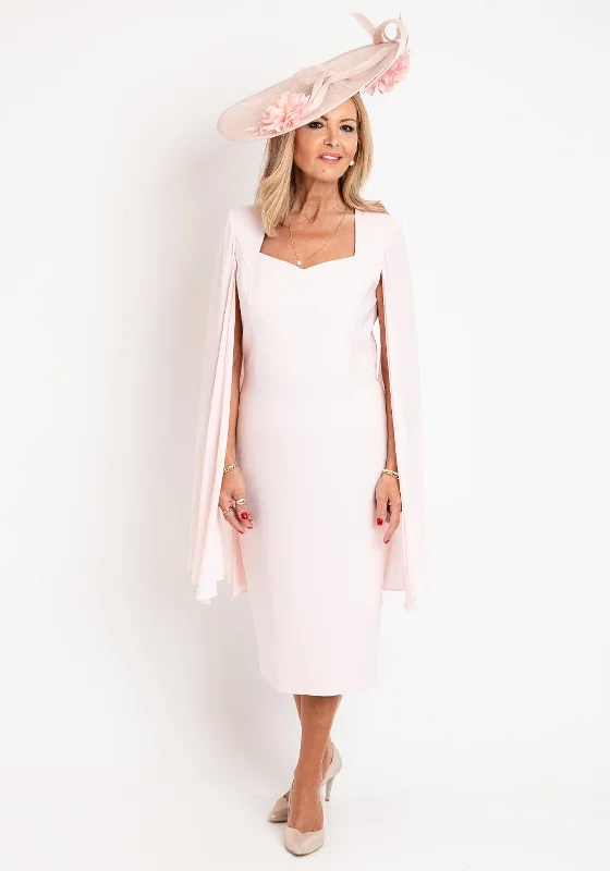 Claudia C Monet Chiffon Sleeve Midi Dress, Blush Comfortable Button Front Midi Dress