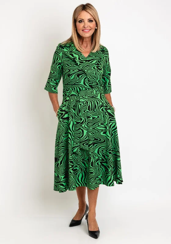 Coco Doll Erin Abstract Print Midi Dress, Green & Black Cozy Ribbed Knit Midi Dress