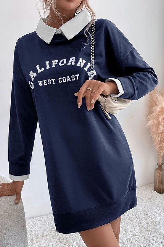 WOMEN CALIFORNIA LETTERING LONG SLEEVE MINI DRESS Stylish Summer Mini Dress