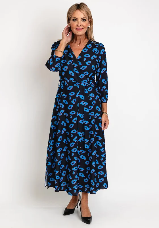 Ella Boo Leopard Print A-Line Midi Dress, Navy Multi Trendy Boho Midi Dress