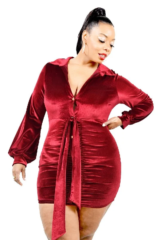 Plus Brick Red Velvet Balloon Sleeve Mini Dress Classic Black Mini Dress