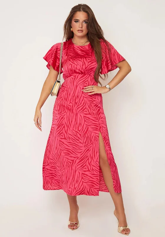 Girl In Mind Serena Zebra Print Midi Dress, Pink Fashionable Shift Midi Dress