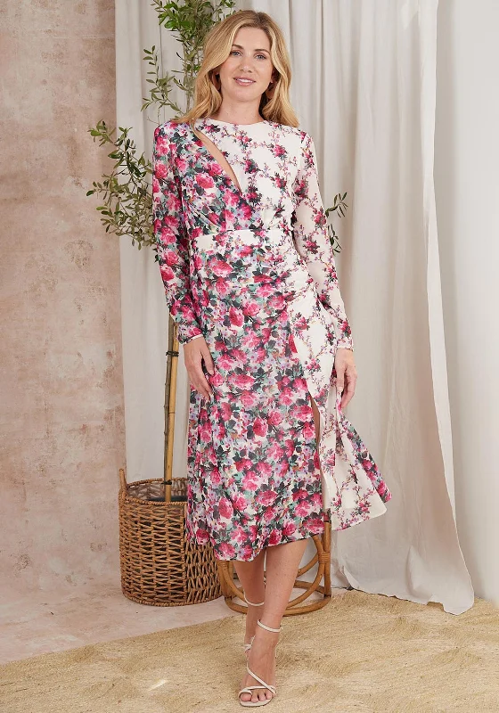 Hope & Ivy Doroty Floral Midi Dress, Pink Multi Elegant Floral Skirt Midi Dress