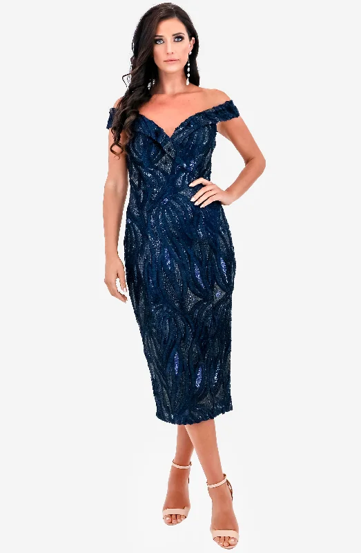 Reese Navy Midi Dress by Jadore (JX1018) Comfortable Adjustable Strap Midi Dress