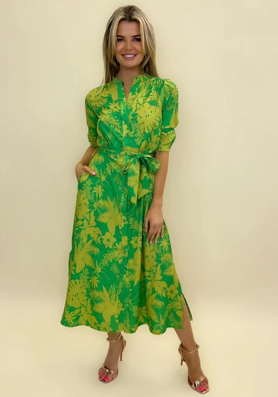 Kate & Pippa Capri Leaf Print Midi Dress, Flower Green Fashionable Shift Midi Dress