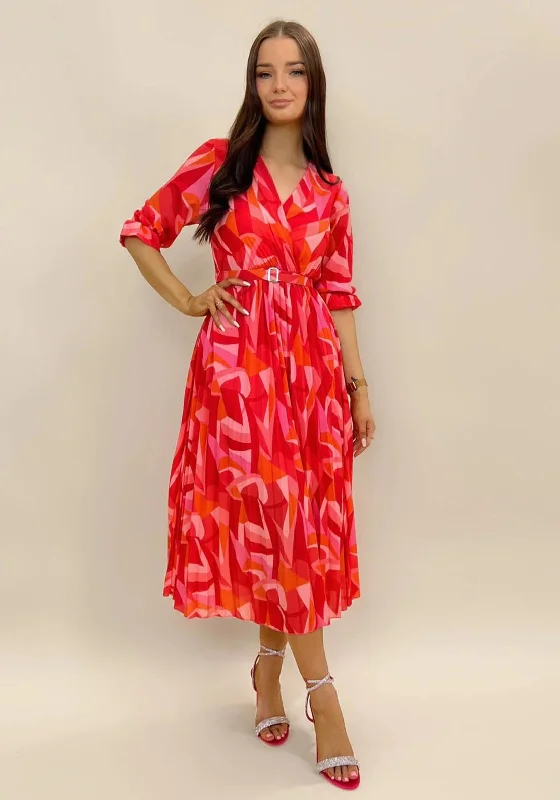 Kate & Pippa Positano Midi Dress, Orange & Pink Elegant Satin Midi Dress