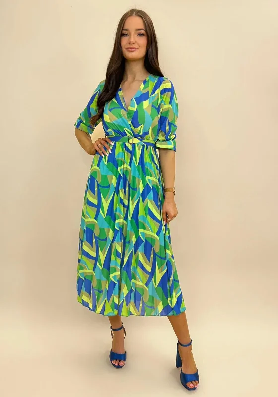 Kate & Pippa Positano Midi Dress, Green & Blue Stylish Button-Down Midi Dress