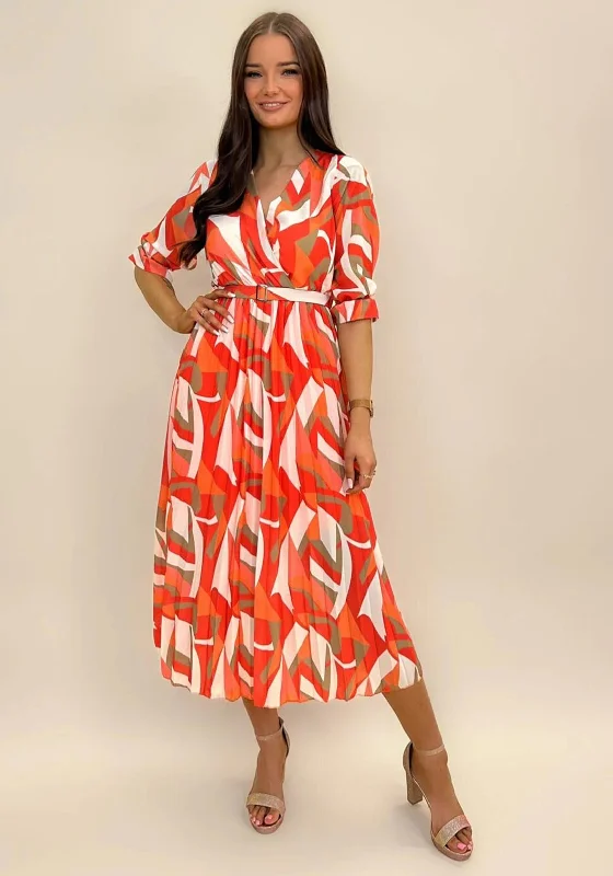 Kate & Pippa Positano Midi Dress, Orange Multi Chic Off-Shoulder Midi Dress