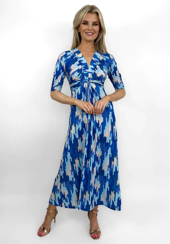 Kate & Pippa Alana Knot Print Midi Dress, Blue Multi Comfortable Deep V Midi Dress