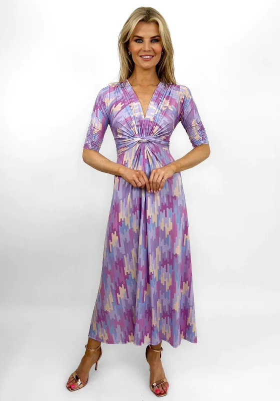 Kate & Pippa Alana Knot Print Midi Dress, Lilac Multi Comfortable Lace-Up Midi Dress