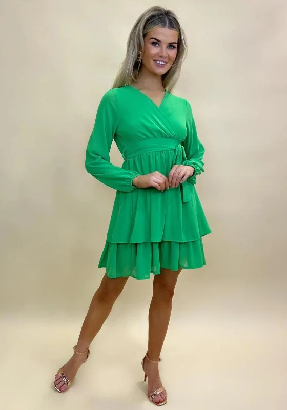 Kate & Pippa Steffi Tiered Mini Dress, Green Stylish Button-Down Mini Dress