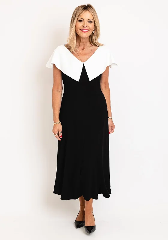 Kate Cooper Button Back Midi Dress, Black & White Stylish Cold Shoulder Midi Dress