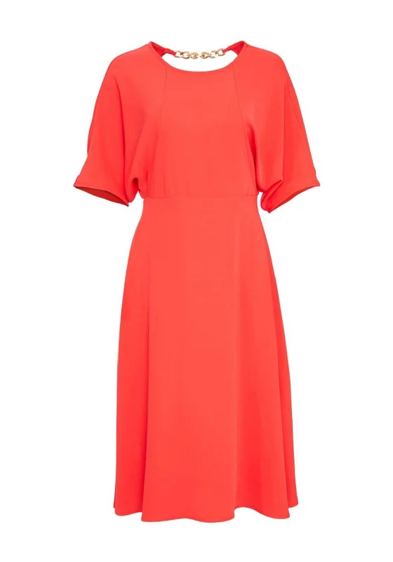 Kate Cooper Chain Back A Line Midi Dress, Coral Trendy Boho Midi Dress