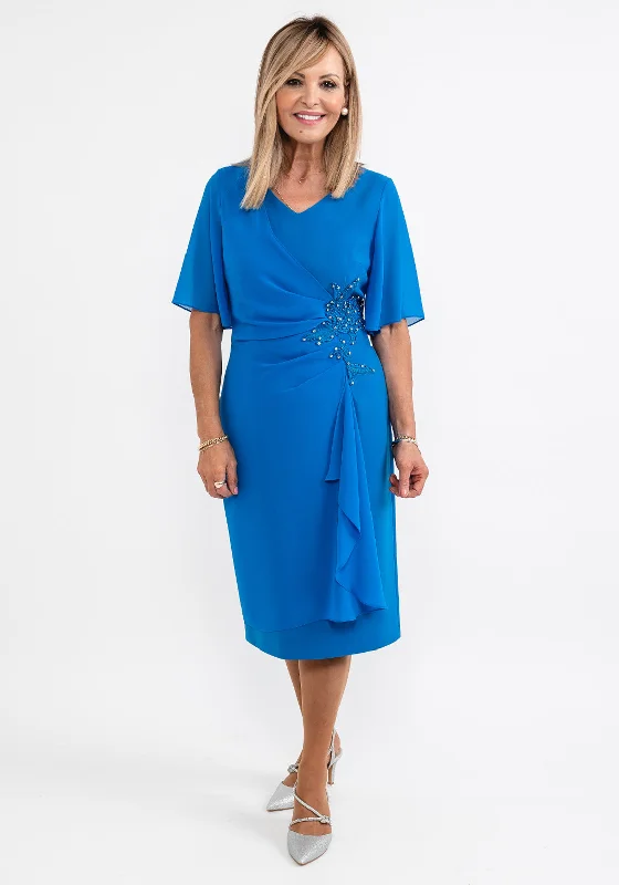 Lizabella Applique Waist Chiffon Ruched Midi Dress, Blue Elegant Sleeveless Midi Dress