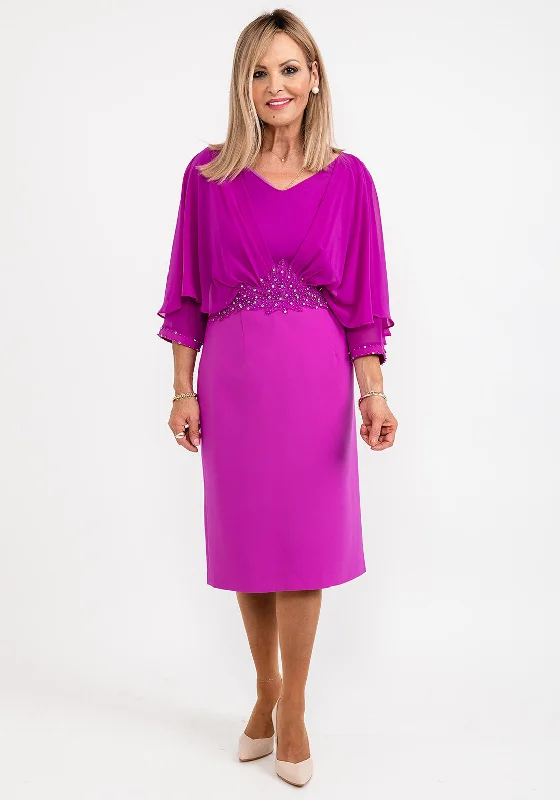 Lizabella Applique Waist Pencil Midi Dress, Fuchsia Comfortable Ruched Midi Dress