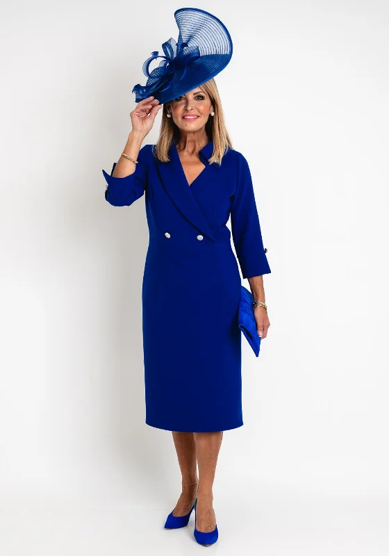 Claudia C Victoria Pencil Midi Dress, Royal Blue Cozy Midi Dress with Pockets