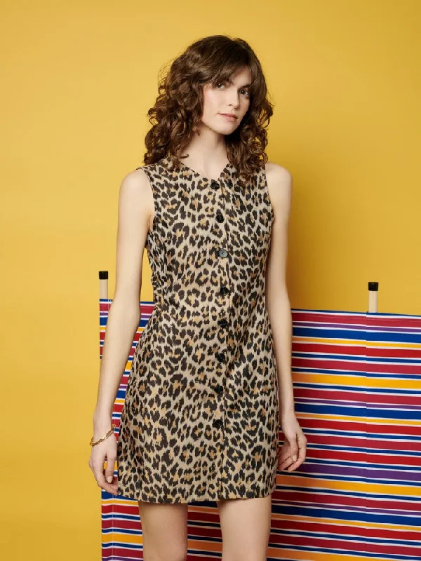 <b> Ghospell </b> Patty Leopard Mini Dress Cozy Wraparound Mini Dress