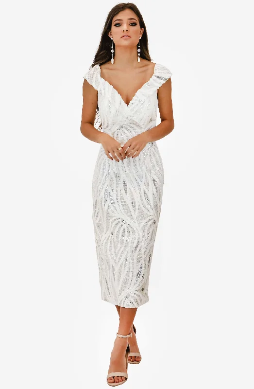 Reese Ivory Midi Dress by Jadore (JX1018) Stylish Wraparound Midi Dress