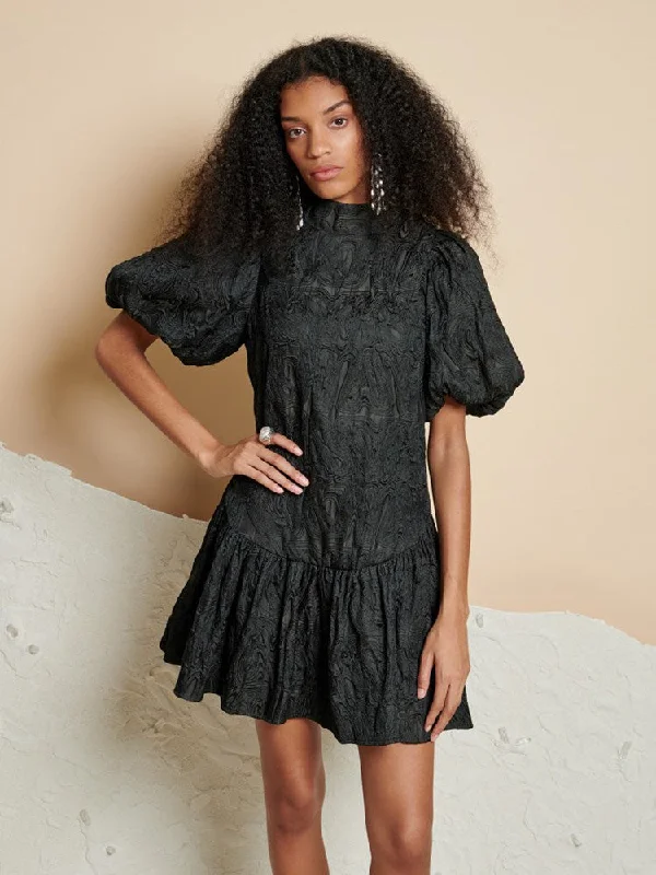 <b> Ghospell </b> Salome Jacquard Mini Dress Elegant Silk Mini Dress