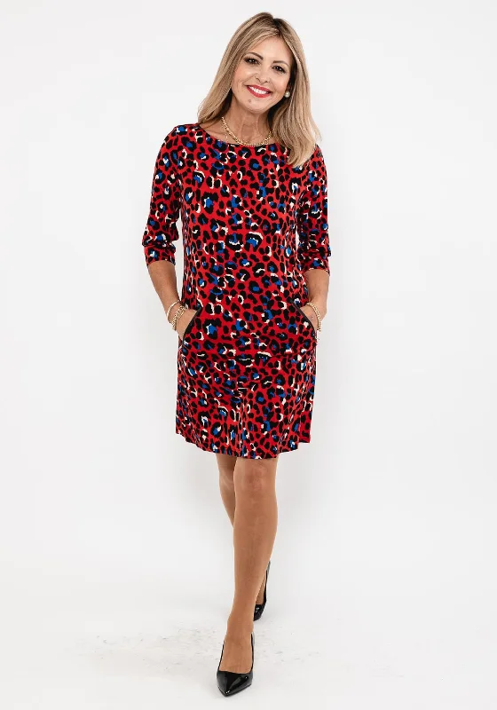 Seventy1 Leopard Print Mini Dress, Red Multi Classic Shift Mini Dress