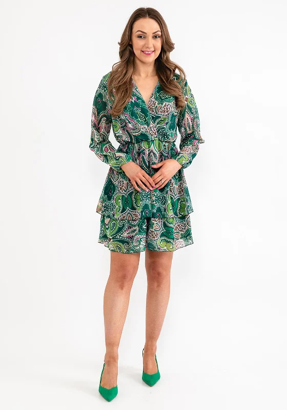 Seventy1 One Size Henna Print Mini Dress, Green Cozy Cotton Mini Dress