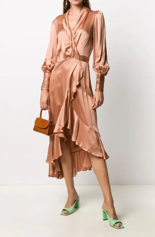 Silk Wrap Midi Dress Biscuit by Zimmermann Fashionable One-Shoulder Midi Dress