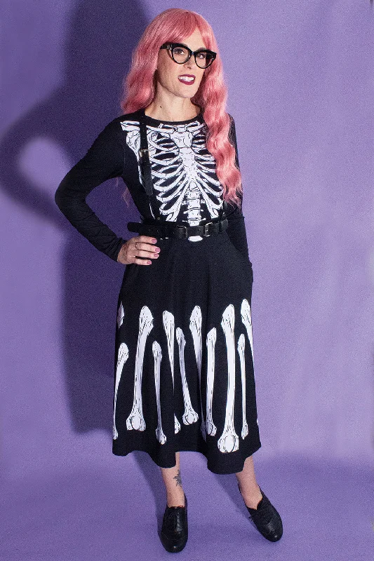 Spooky Skeleton Midi Dress Comfortable Fit-and-Flare Midi Dress