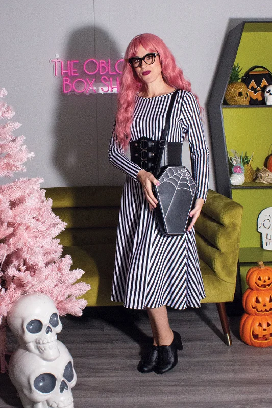 Strange & Unusual Stripe Midi Dress Trendy Long Sleeve Midi Dress